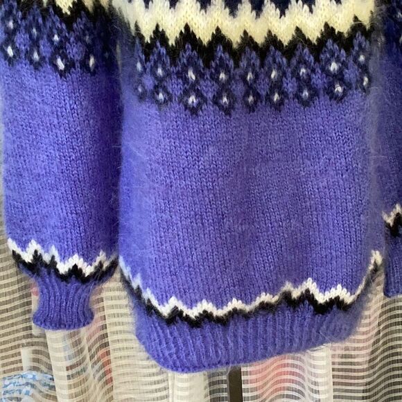 SuperTanya Mohair Icelandic Nordic Pullover Sweater Handmade Blue - Picture 4 of 12